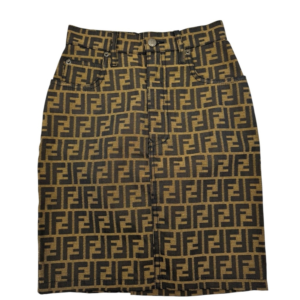 Fendi Brown Canvas Knee-Length Pencil Skirt